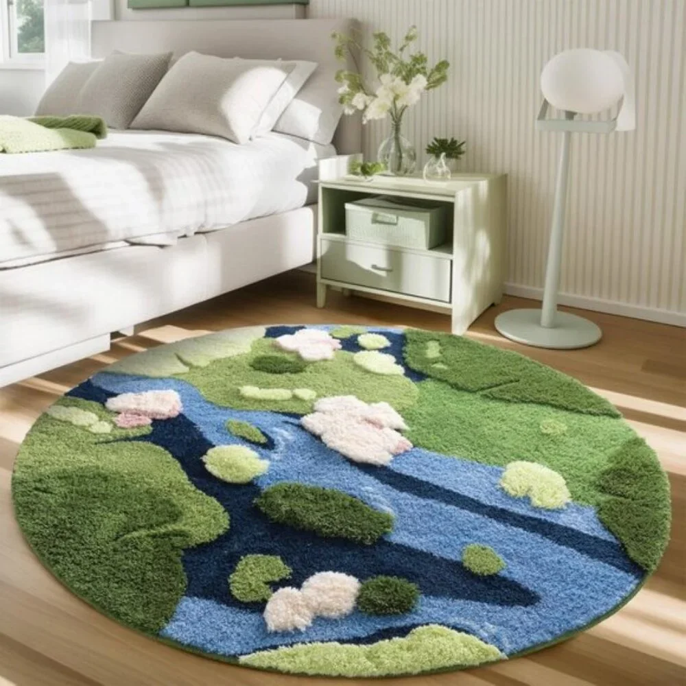 New Modern Round Area Rug – Grass Green Aesthetic Non-Slip Fluffy Carpet